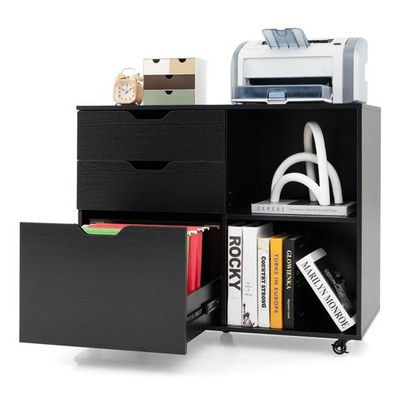 3-Drawer Mobile File Cabinet with Open Adjustable Storage Shelf for Home Office