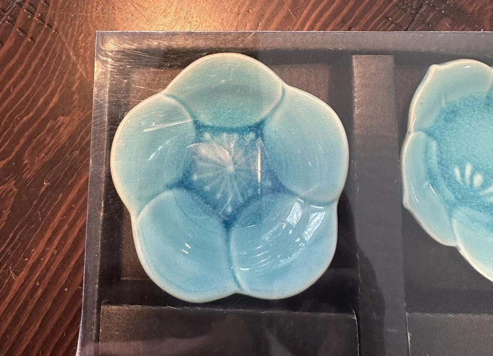 Juego de 4 mini cuencos de preparación para inmersiones condimentos de flores de vidrio verde azulado Global Home Foto 2 de 4