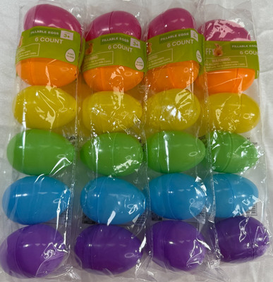 Happy Go Fluffy Fillable Easter Eggs Plastic Bright Colors 6 Count (Lot of 4)