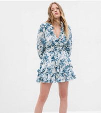 Gap x LoveShackFancy Women’s Blue Floral Smocked Ruffle Mini Dress Size Large