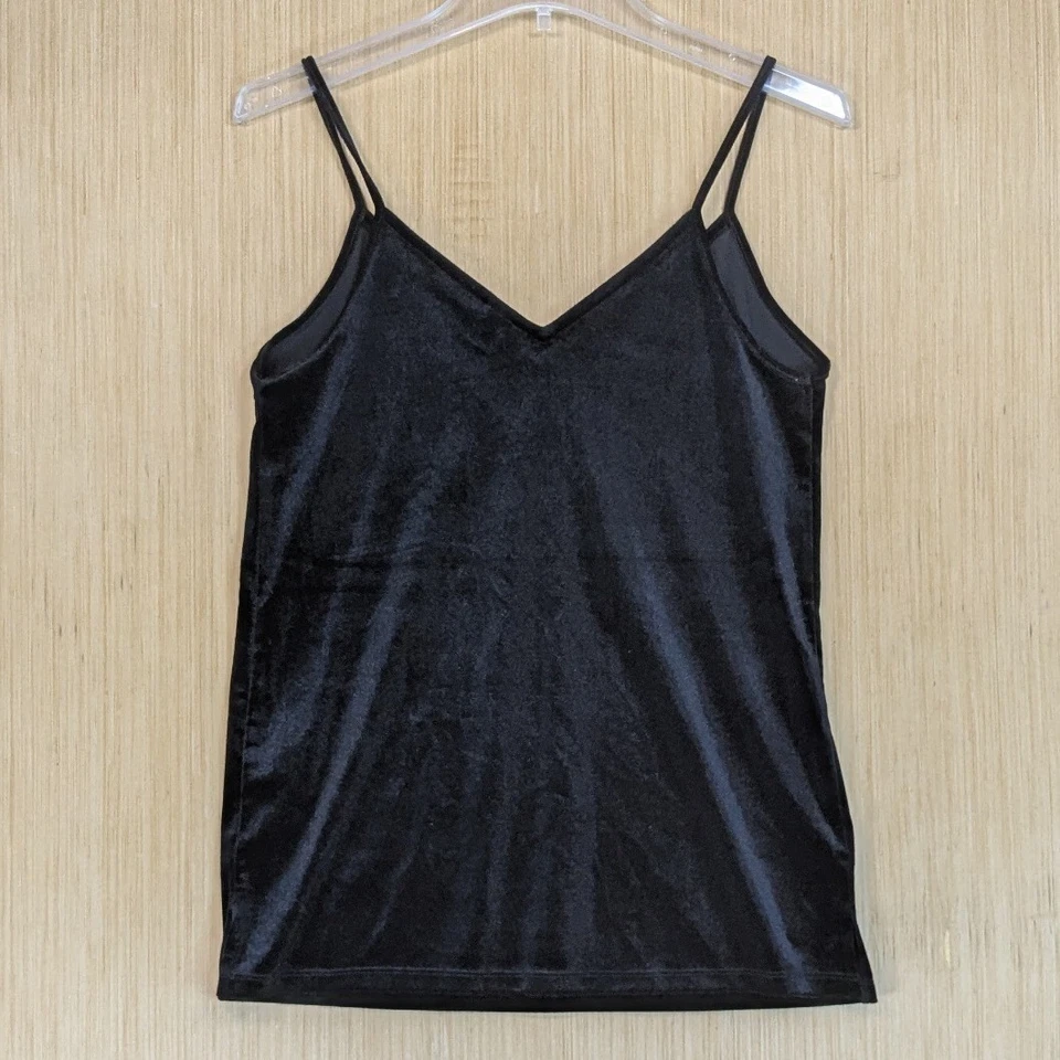 Camiseta sin mangas cami de terciopelo negro azul marino antiguo cuello en V caprichoso bruja festiva para mujer XS Foto 3 de 4