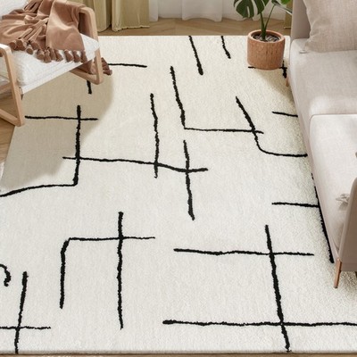 HOMCOM Hochflor Moderner Shaggy Teppich, Weichboden Teppich 120 x 170 cm, Creme