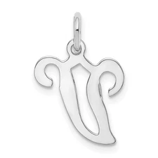 14k White Gold Script Letter V Initial Charm Pendant Perfect Gift for Her