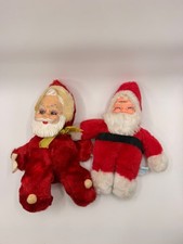 Vintage 1950s Rubber Face Santa Plush Dolls   Pair of 2, 8   9  