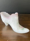 Fenton Hand Painted Satin Milk Glass Victorian Shoe Figurine Floral Signed