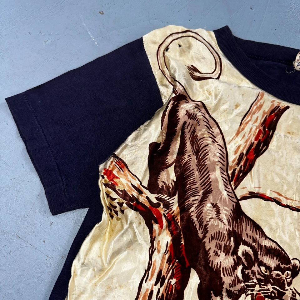 VTG Penneys Novelty Boys T Shirt Size 16 1950s Black Panther Rockabilly Sukajan - Image 2 of 4