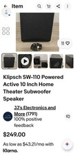 Klipsch SW-110 Powered Active 10 Inch Home Theater Subwoofer Speaker
