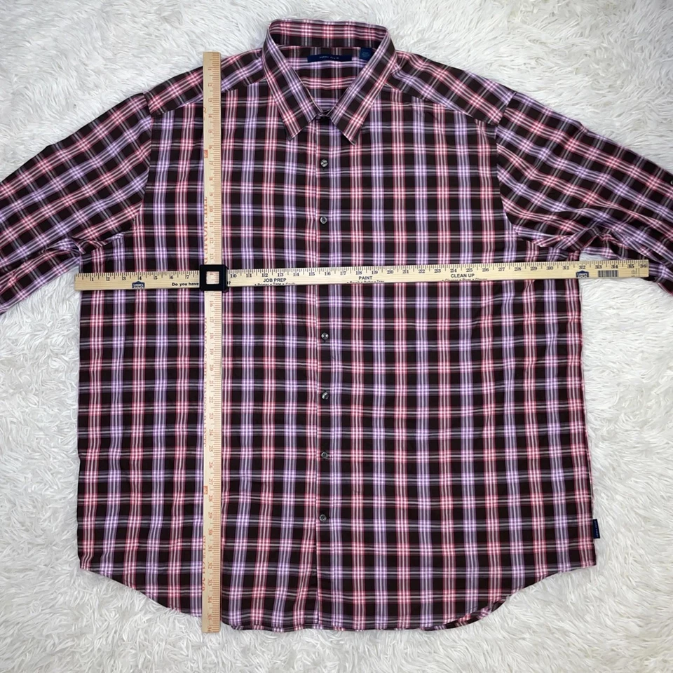 Men's Perry Ellis Red/Brown Plaid Pattern Long Sleeve Button Up Shirt 4XLT EUC - Image 2 of 4