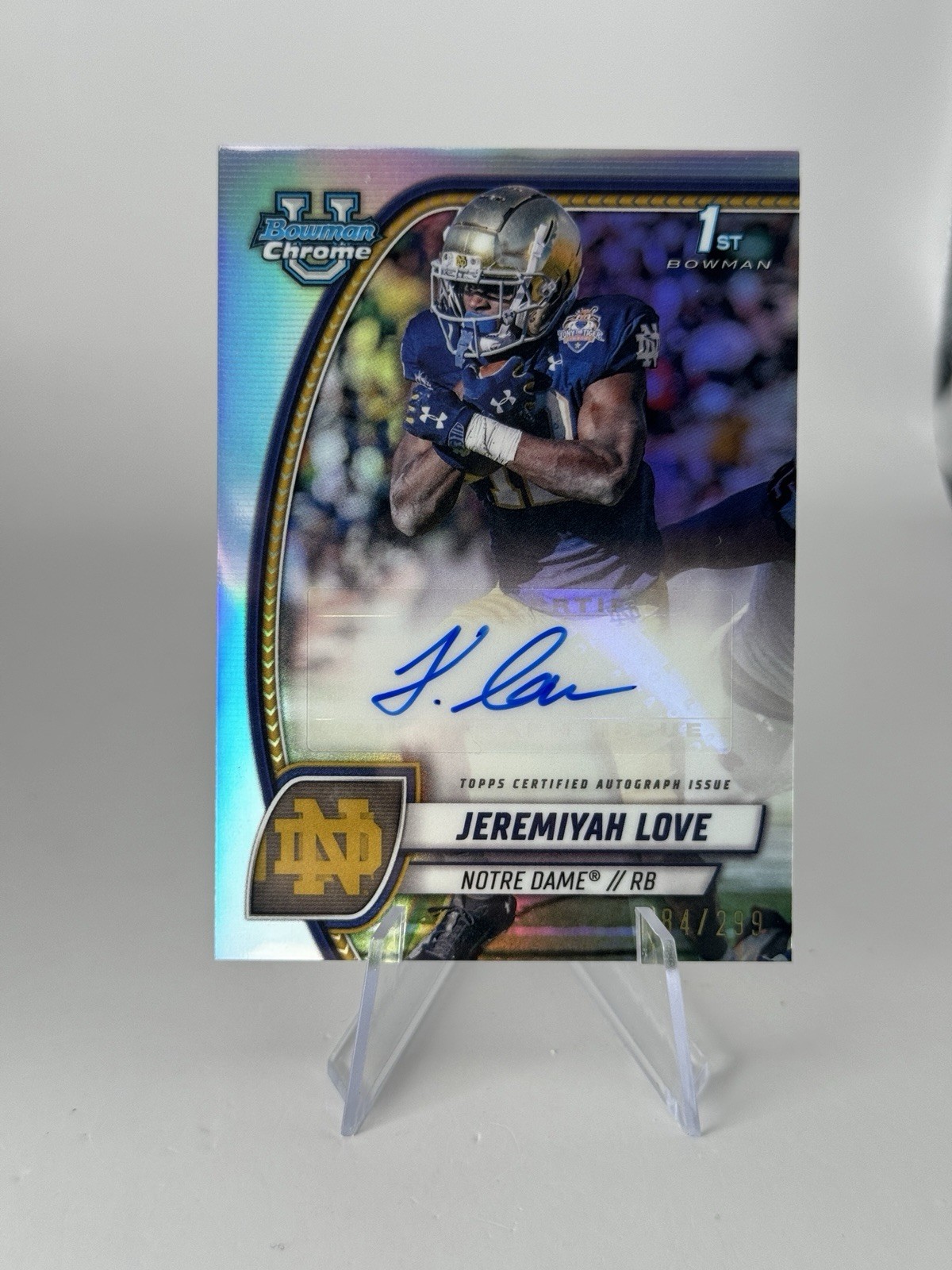 2024 Bowman University Chrome Refractor Jeremiyah Love Notre Dame Auto /299 1st
