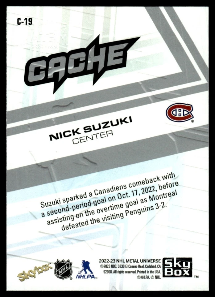 2022-23 SkyBox Metal Universe Cache Nick Suzuki Montreal Canadiens #C-19 - Image 2 of 2