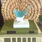 Vintage Westmoreland Blue Satin Glass Bird on Milk Glass Stand, Figurine