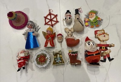 Vintage diverser Christbaumschmuck zum Aufhängen - Flock Diorama Papier - Kitsch
