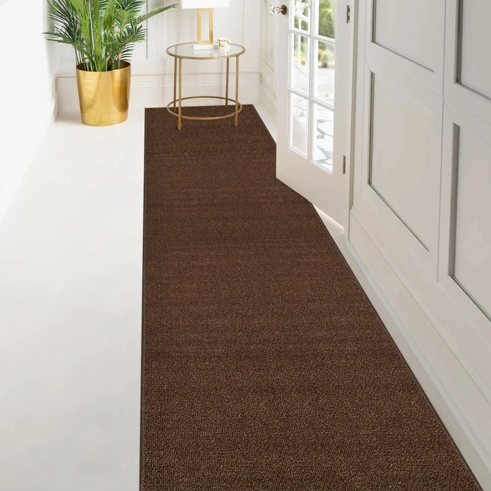 Alfombra de corredor de pasillo de escalera marrón sólido tamaño personalizado antideslizante respaldo de goma Foto 2 de 4