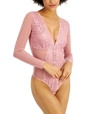 Inc International Concepts Large Not So Basic Long-Sleeve Lace Mesh Bodysuit,
