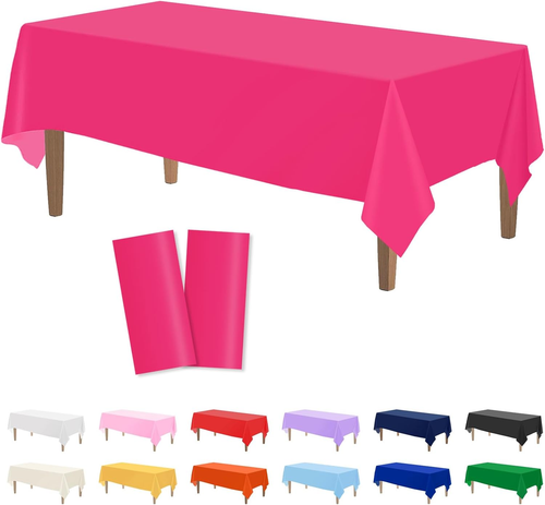 2PCS Hot Pink Plastic Tablecloths 54 X 108 Inch, Disposable Table Cloths Rectang - Picture 9 of 12