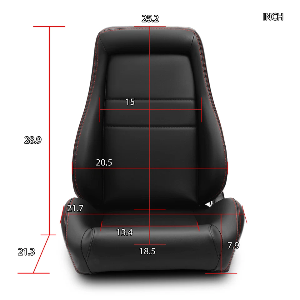 Universal 1 Pair Black OBS Style Seats Reclinable PVC Leather Car Seats - Image 2 of 4