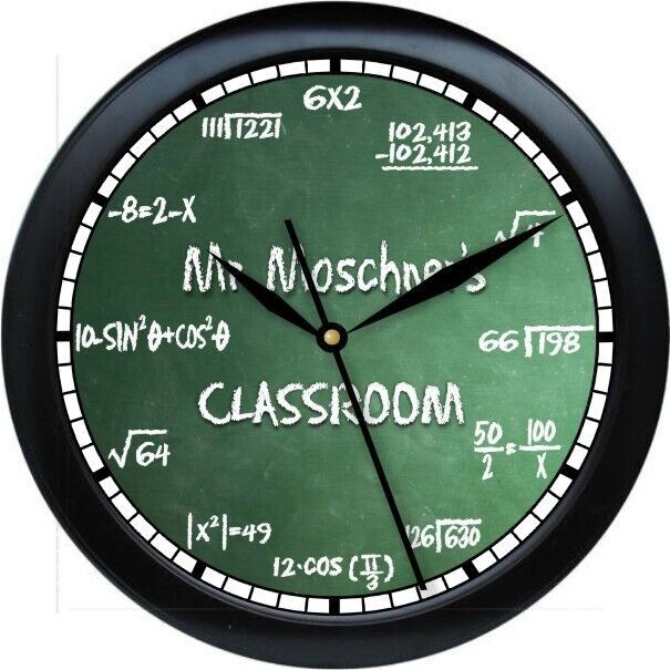 Personalized Math Equation Wall Clock Teacher Gift Numbers Green Chalkboard 0724