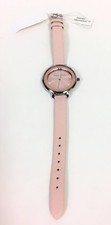 ANNE KLEIN SILVER TONE,PINK,LEATHER BACKING BAND,MIRROR ROMAN #'S WATCH AK/1543