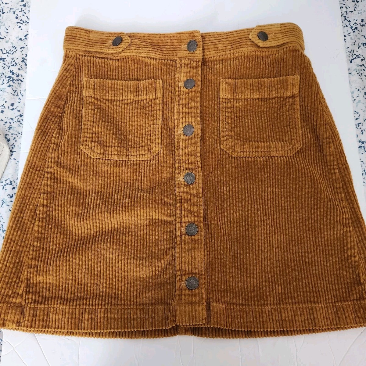 Madewell Women Button A-Line Mini Corduroy Skirt Size Mustard - Main Image