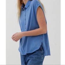 BDG Urban Outfitter Abel Slouchy Cap Sleeve Shirt Tunic Top Cotton Blue M 263927