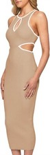 Sghenr Women's Sexy Cute Bodycon Dress Sleeveless SZ XL KHAKI Ribbed Tight Club