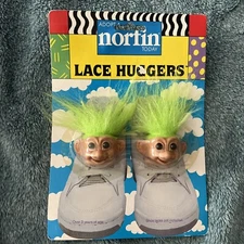 1991 Vintage Trolls Lace Huggers Green Hair Shoelace Clips Street Kids