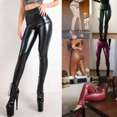 Damen PU Leder Hose Skinny Leggings Mit Hohe Taille Wet-Look Hohe Taille Pants - Bild 1 von 4