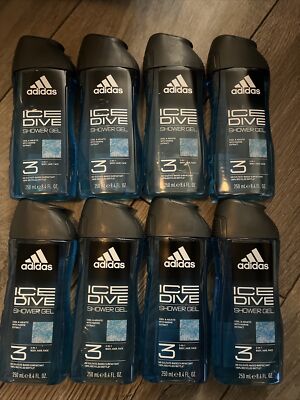 Adidas Shower Gel Ice Dive Marine Extract Body Hair Face Wash 8.4 oz x 8 Pack