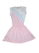 Vtg Tulip Tops Girls Dress 14 Large 1990s White Pink Blue Square Button Neck