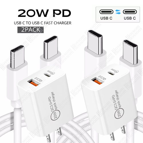 2X PD Fast Charger Wall Cube USB-C to Type C Cable For iPhone 16 15 iPad Samsung