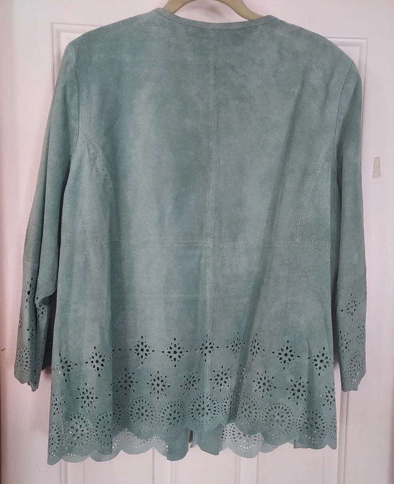 VTG Linea by Louis Dell'Olio Women's 1X Suede Leather Jacket Sea Green - Image 2 of 3