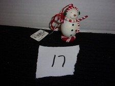 CANDY CANE SNOWMAN RESIN ORNAMENT VTG. NEW TAG 3 IN.