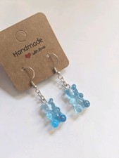 Handmade Light Blue Glitter Haribo Gummy Bear Dangle Drop Earrings Gift For Her