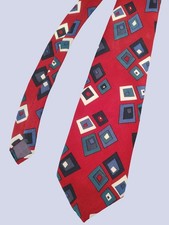 Brandini Tie Hand Sewn Silk Geometric reds, grays Modernist Made in USA