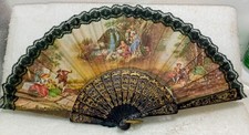 Vintage Spanish Flamenco Folding Hand Fan Plastic Screen Lace Print Repairs