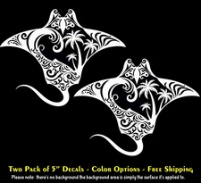 Stingray Palm Trees Nautical Decor Sea Life Two 5" Vinyl Decals Car Truck Window