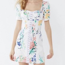 Urban Outfitters Hallie Mini Dress Women's XS White Floral Puff Sleeve