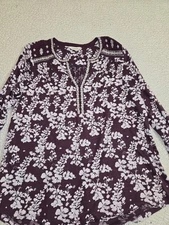 Lucky Brand Women's Floral Blouse SZ XL VNeck High/low Hem Boho Cottage Feminine