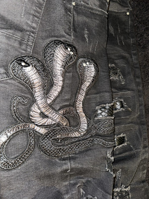 Mike Amiri Black Snake Art Patch Jeans