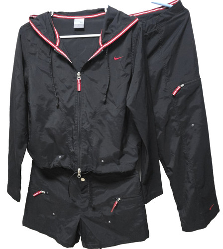 Vintage 90's Nike Black Red Track Suit Jacket Shorts Pant 3 Set Womens Sz S 4/6