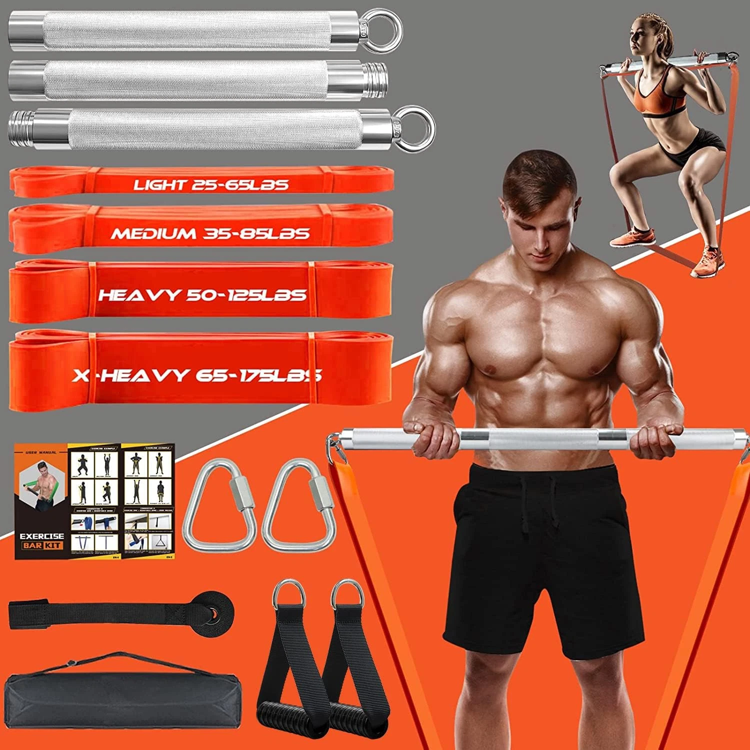 Ultimate Resistance Band Bar Set - 500LB, Full Body Workout, Home Gym Ready