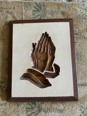 VTG Praying Hands Inspirational Ceramic Wall Hanging Handmade 1963 Modern Art Co