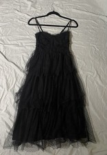 Forever 21 Black Maxi Tulle Dress with Polka Dots and Ruffles Size Small