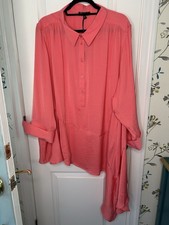 DG2 Diane Gilman Blouse Women's Size 3X Peach Tunic Asymmetrical Hem Cuffed NWT