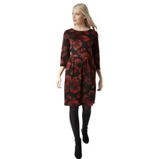 Roman Dress Red & Black Size 18 Floral Midi Pockets