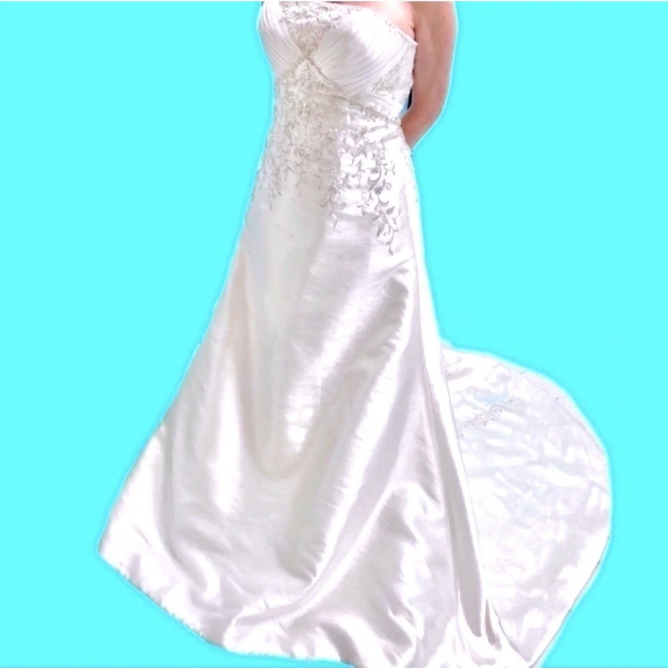 New Mori Lee Beaded Ivory White Strapless Wedding Dress Gown Chapel Train Size 8 - Image 4 of 4