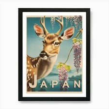 Nara Deer Japan Vintage Travel Post Framed Wall Art Poster Canvas Print Picture