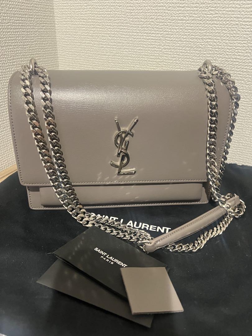 SAINT LAURENT Borsa a tracolla media YSL Sunset in pelle grigia ottime condizioni