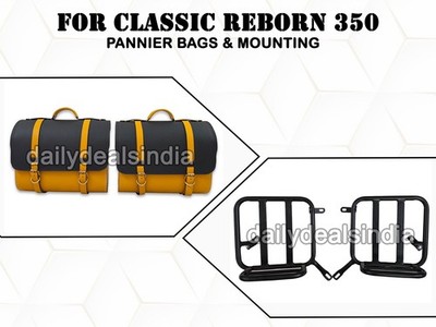 GENUINE LEATHER PANNIER BAGS & MOUNTING D30 FOR ROYAL ENFIELD CLASSIC REBORN 350