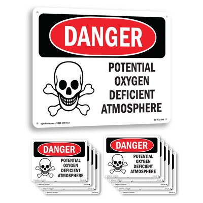 Potential Oxygen Deficient Atmosphere OSHA Danger Sign Or Decal - 5 or 10 Pack